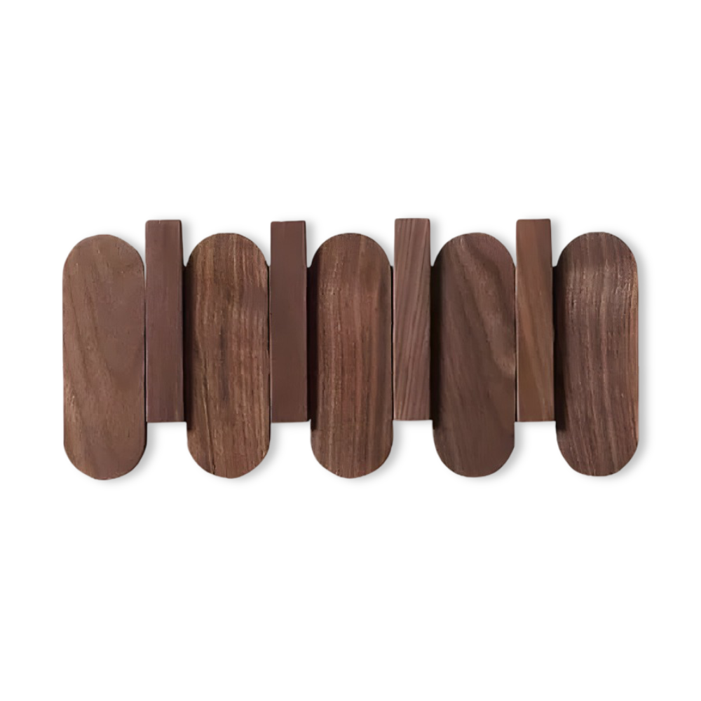 Wall-Mounted Coat Rack Solid Wood Walnut Finish Rounded Hooks