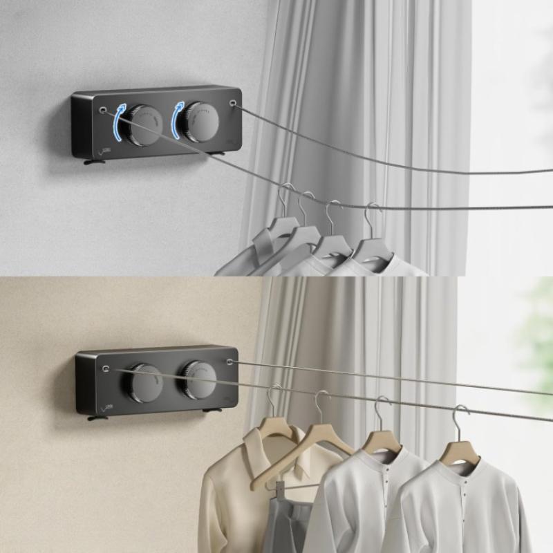 Wall-Mounted Drying Rack Extendable Double Cord Stainless Steel