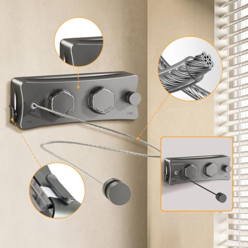 Wall-Mounted Drying Rack Extendable Double Cord Stainless Steel