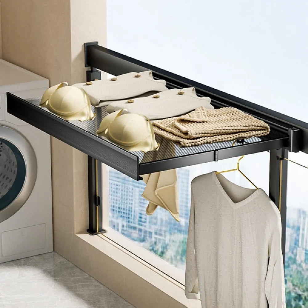 Wall-Mounted Drying Rack Foldable Grid Shelf & Clothes Rail