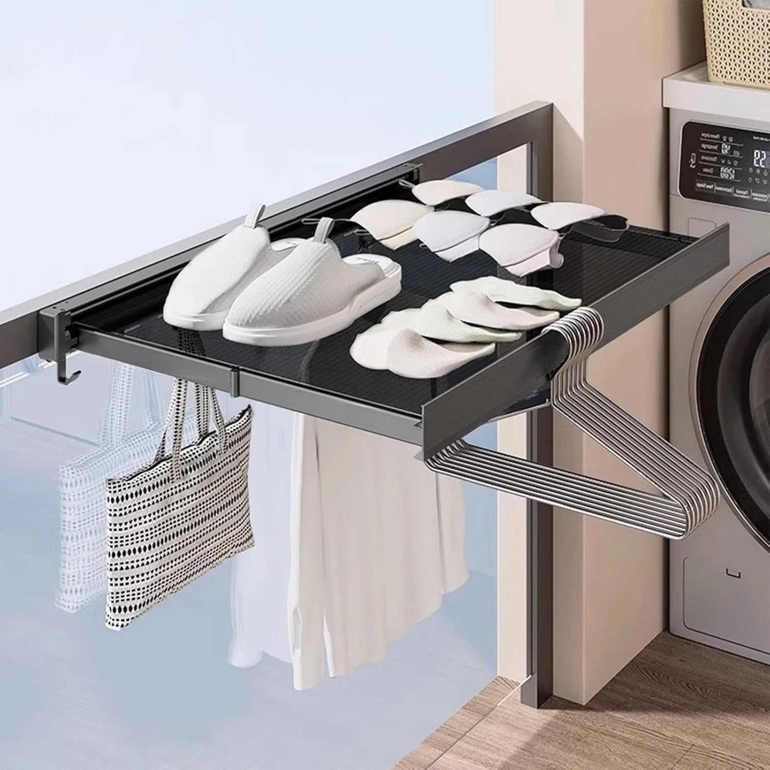 Wall-Mounted Drying Rack Foldable Grid Shelf & Clothes Rail