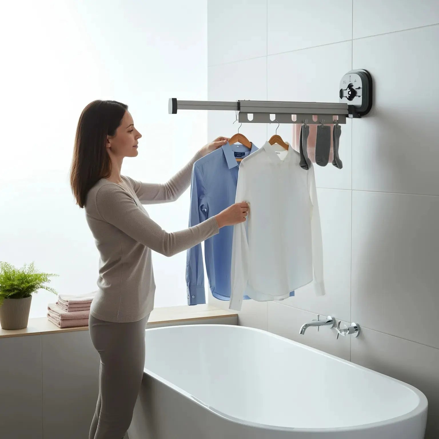 Wall-Mounted Drying Rack Suction Mount Foldable Wind-Resistant Hooks