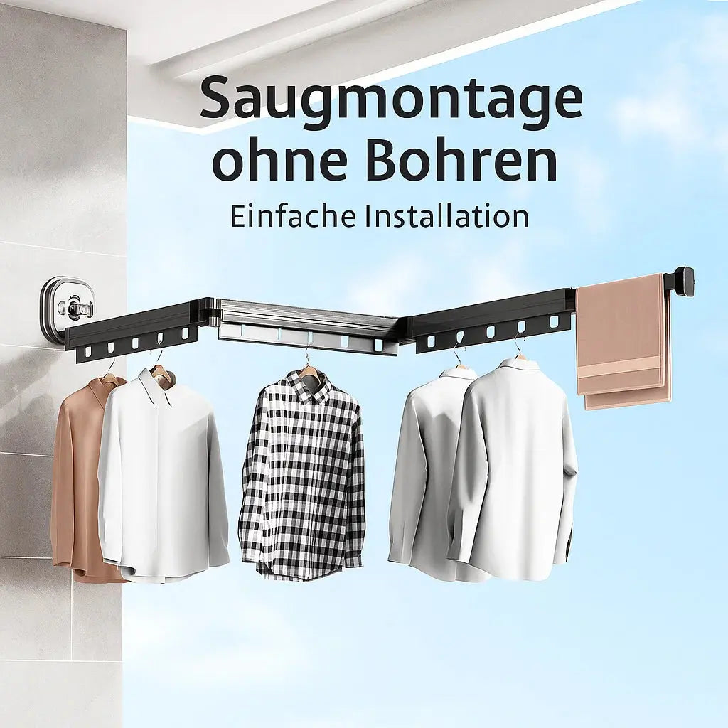 Wall-Mounted Drying Rack Suction Mount Foldable Wind-Resistant Hooks