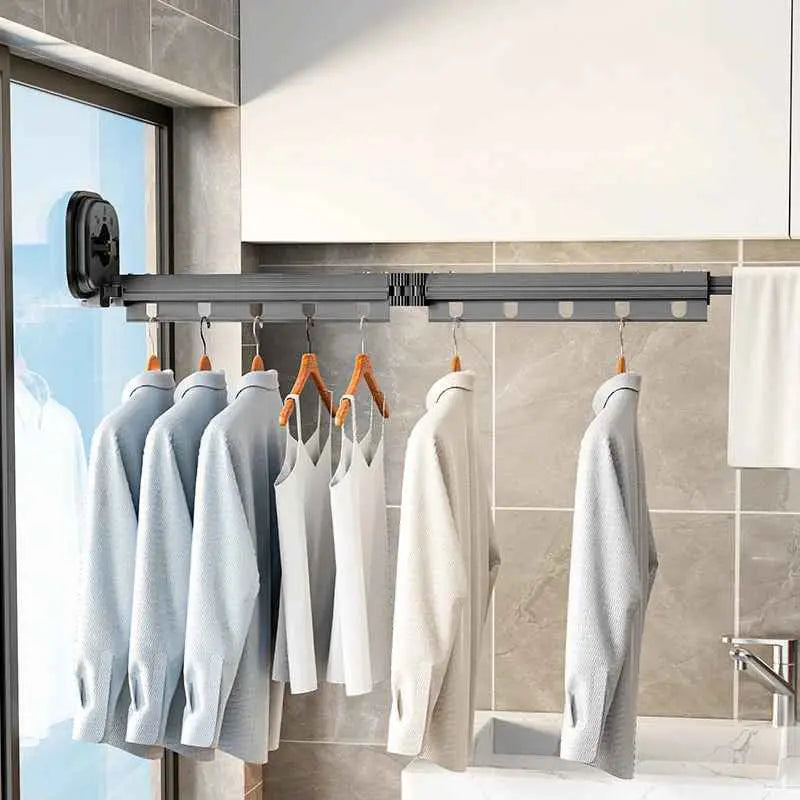 Wall-Mounted Drying Rack Suction Mount Foldable Wind-Resistant Hooks