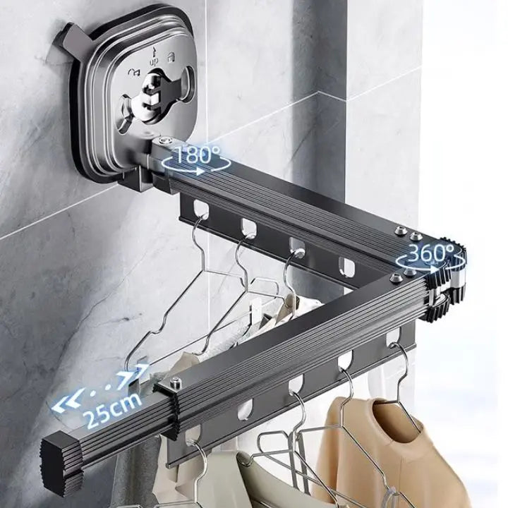 Wall-Mounted Drying Rack Suction Mount Foldable Wind-Resistant Hooks