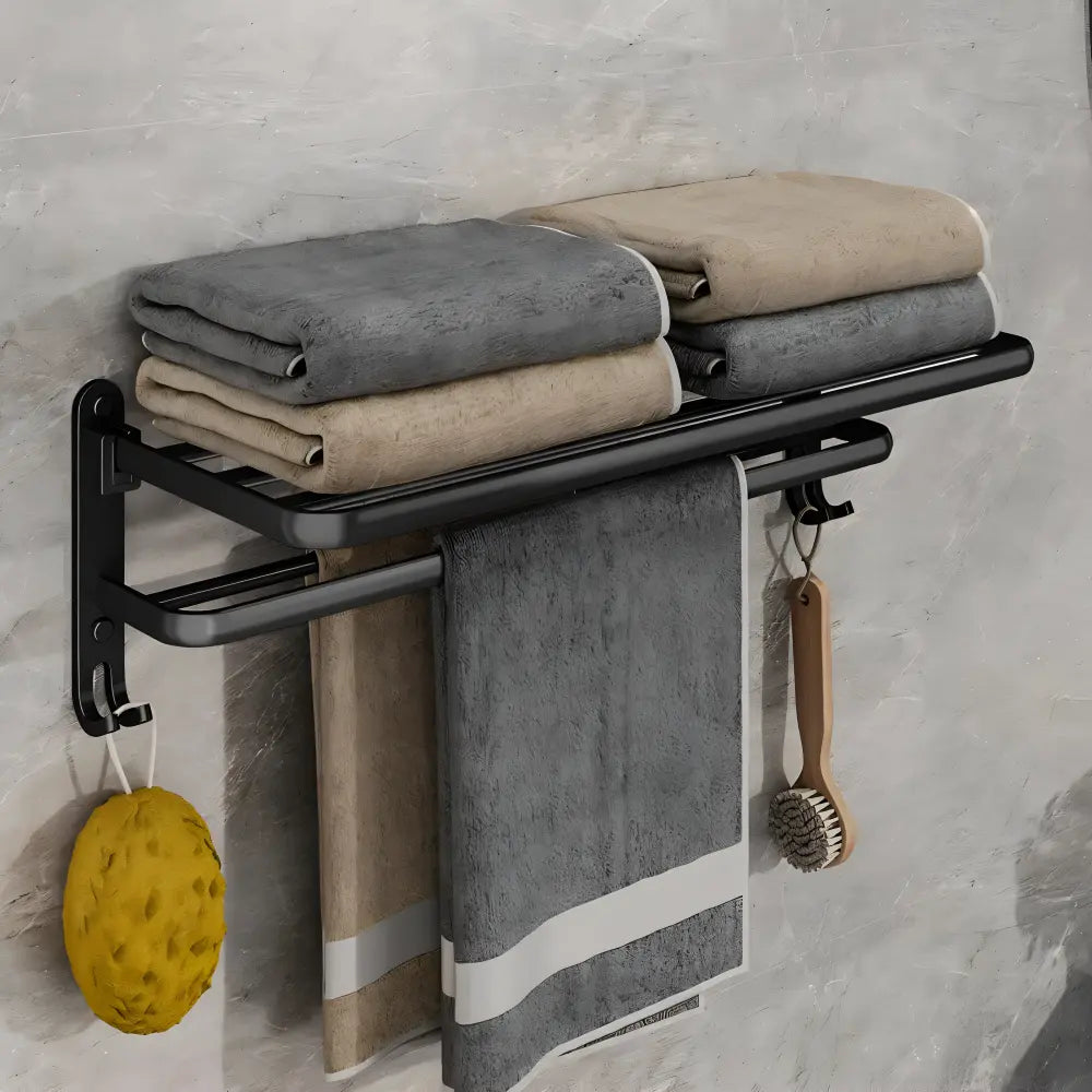 Wall Mounted Towel Rack Double Bar Aluminum With Hooks