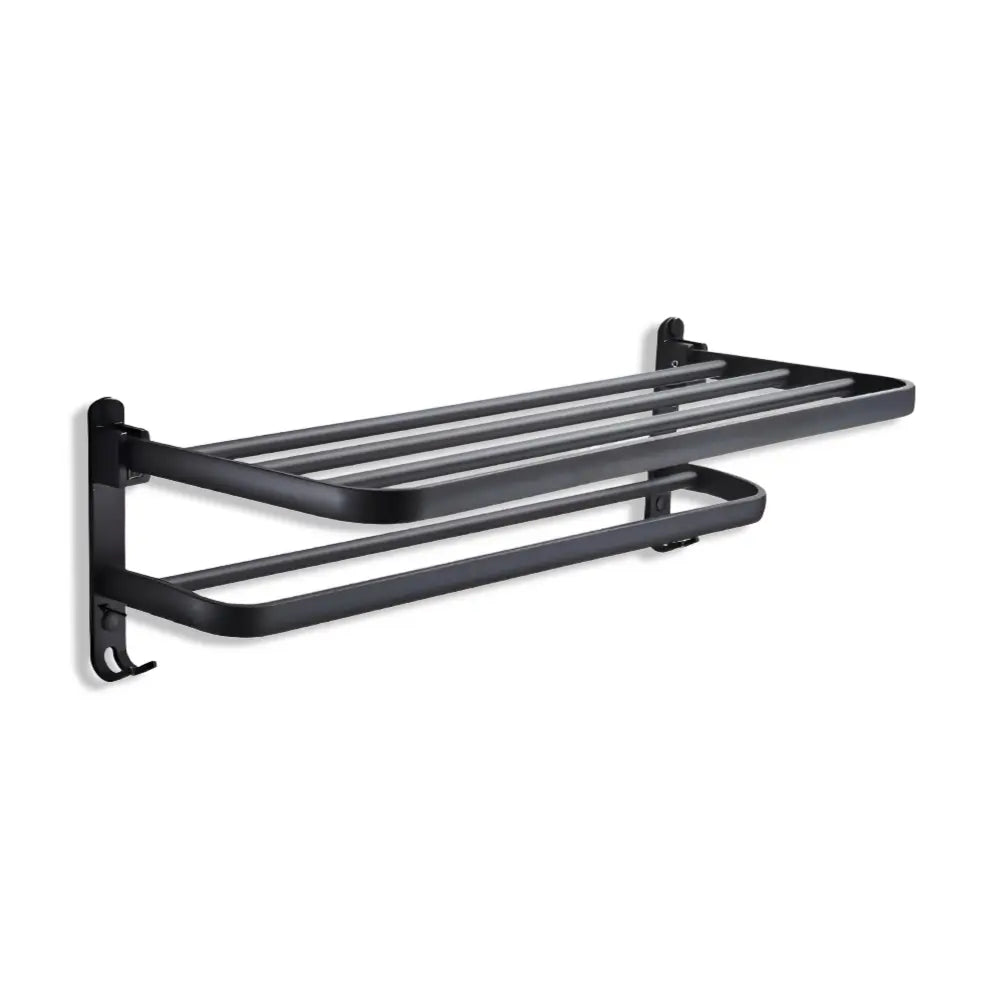 Wall Mounted Towel Rack Double Bar Aluminum With Hooks
