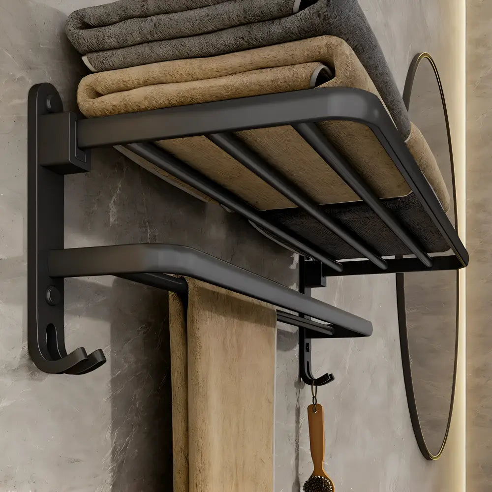 Wall Mounted Towel Rack Double Bar Aluminum With Hooks