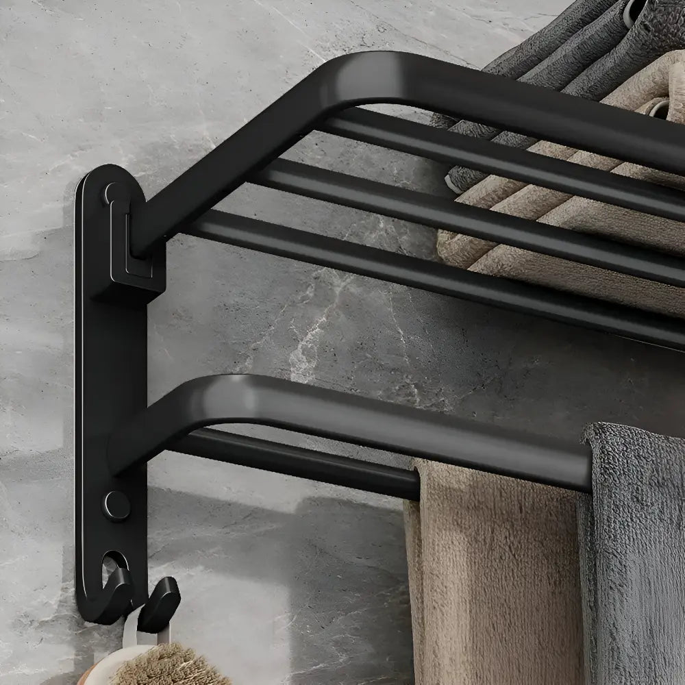 Wall Mounted Towel Rack Double Bar Aluminum With Hooks