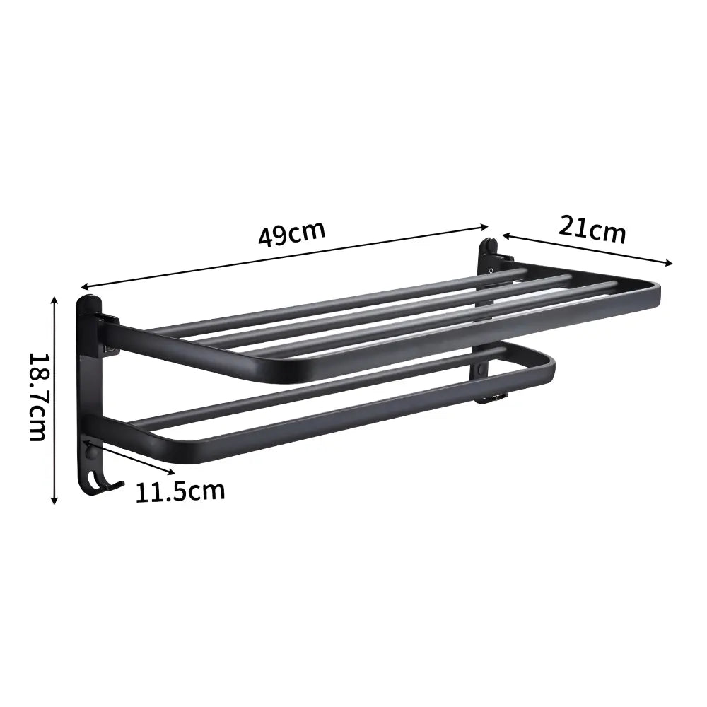 Wall Mounted Towel Rack Double Bar Aluminum With Hooks