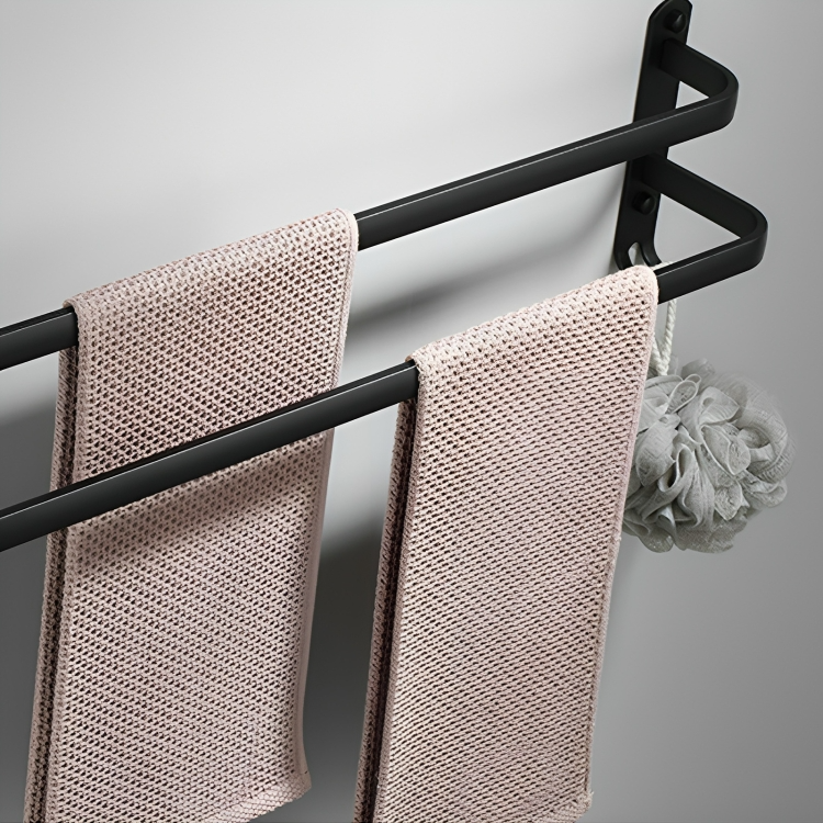 Wall-Mounted Towel Rack Matte Black Aluminum Drill-Free Or Screw