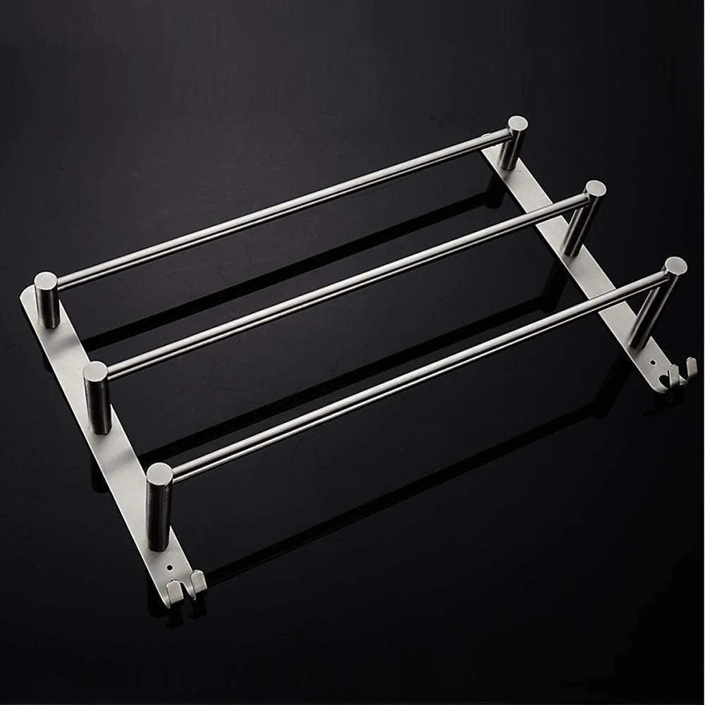 Wall-Mounted Towel Rack Stainless Steel 3 Bars & Hooks