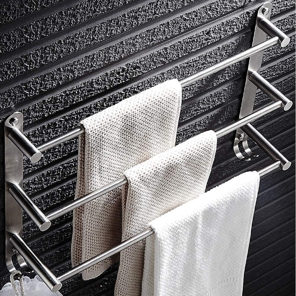 Wall-Mounted Towel Rack Stainless Steel 3 Bars & Hooks