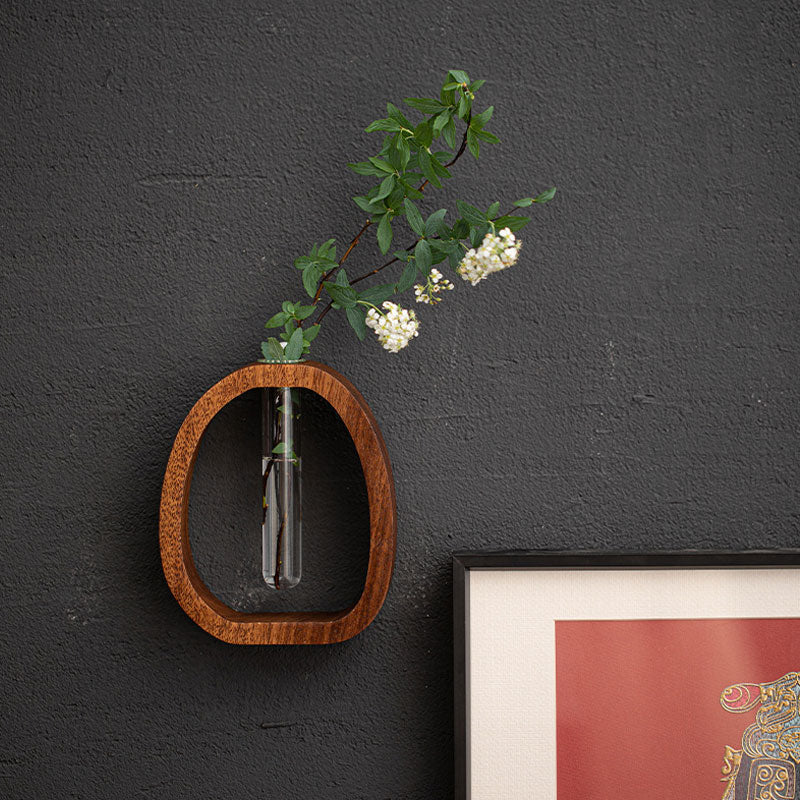 Wall Plant Vase Walnut Wood Base Removable Glass Tube