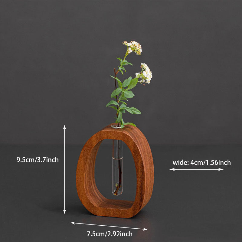 Wall Plant Vase Walnut Wood Base Removable Glass Tube