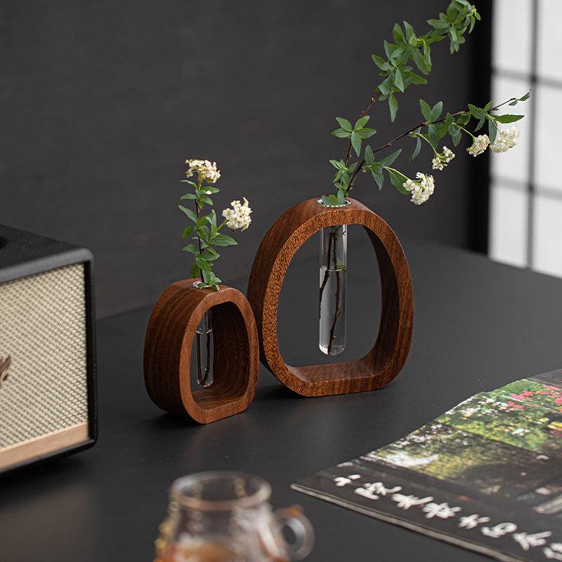 Wall Plant Vase Walnut Wood Base Removable Glass Tube