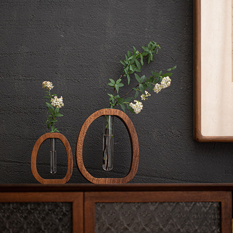 Wall Plant Vase Walnut Wood Base Removable Glass Tube