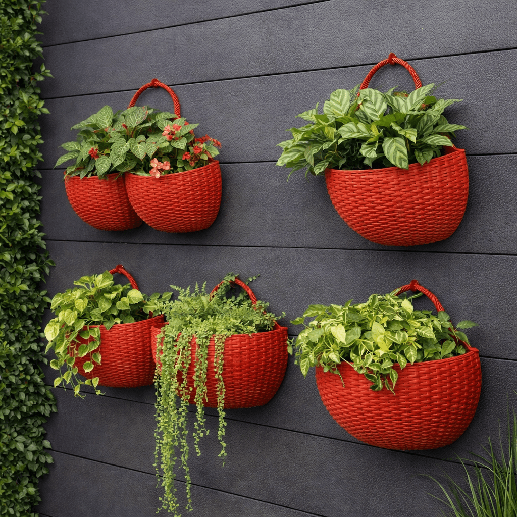 Wall Planter Space-Saving Rattan-Look Built-In Water Reservoir & Drainage