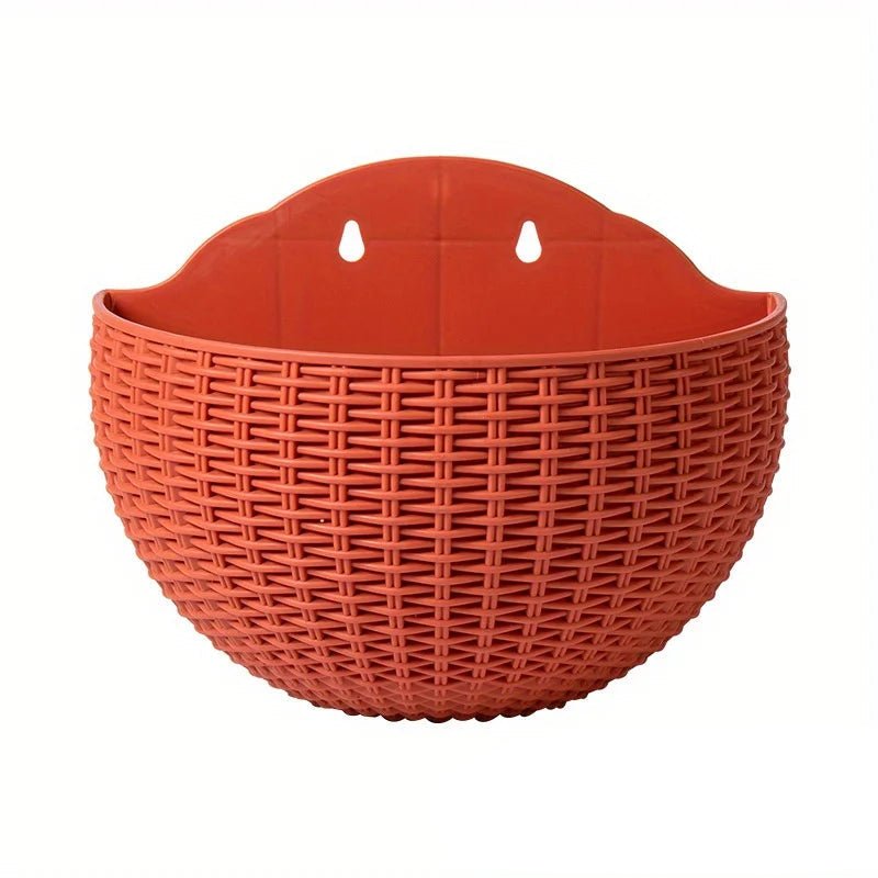 Wall Planter Space-Saving Rattan-Look Built-In Water Reservoir & Drainage