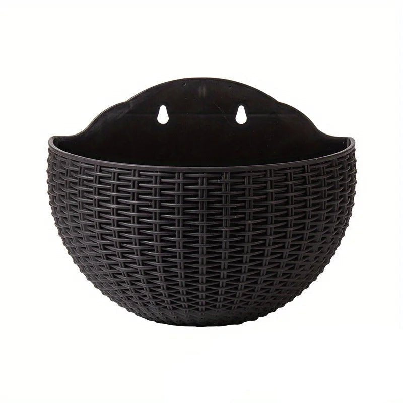Wall Planter Space-Saving Rattan-Look Built-In Water Reservoir & Drainage