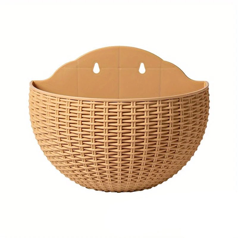 Wall Planter Space-Saving Rattan-Look Built-In Water Reservoir & Drainage