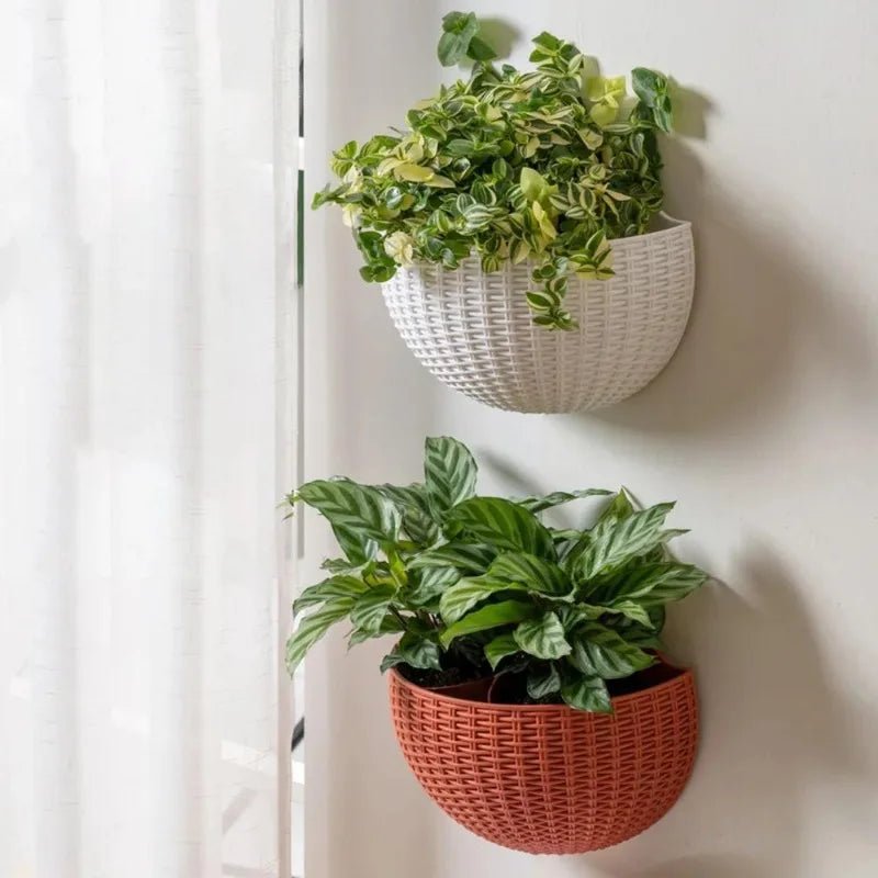 Wall Planter Space-Saving Rattan-Look Built-In Water Reservoir & Drainage