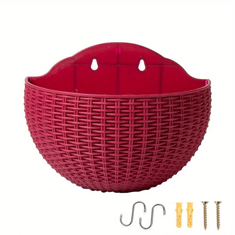 Wall Planter Space-Saving Rattan-Look Built-In Water Reservoir & Drainage