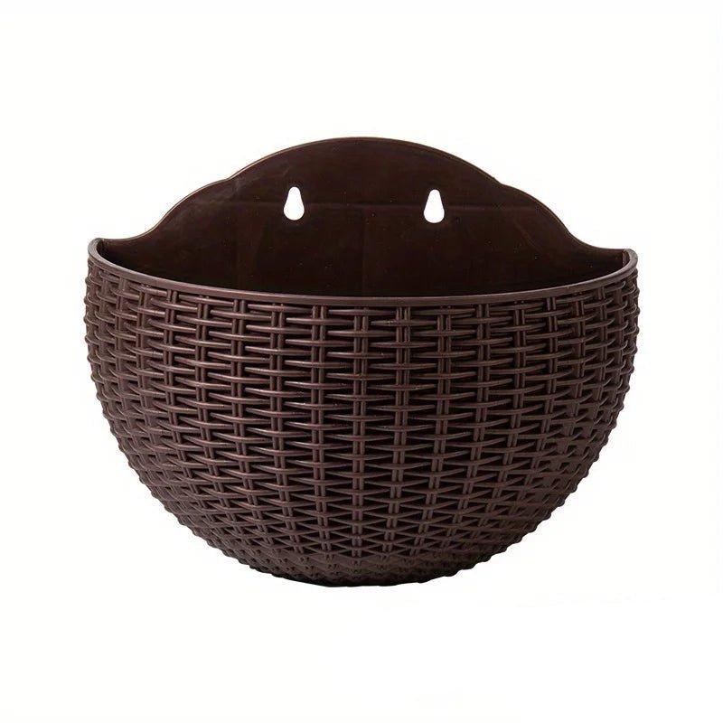 Wall Planter Space-Saving Rattan-Look Built-In Water Reservoir & Drainage