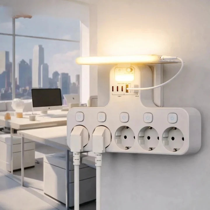 Wall Power Strip Individually Switchable Sockets & USB Ports