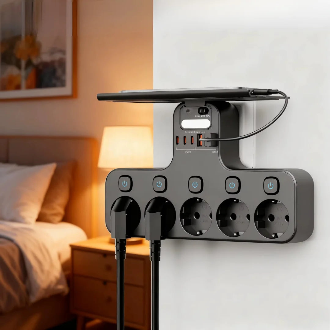 Wall Power Strip Individually Switchable Sockets & USB Ports