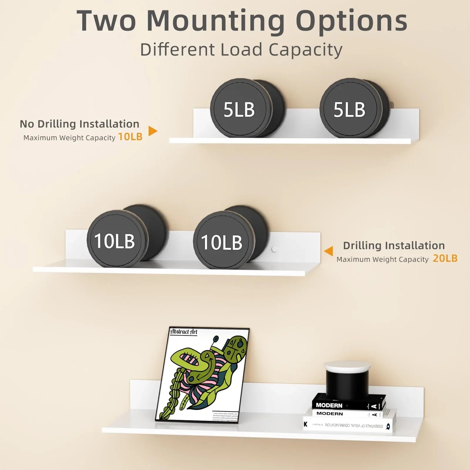 Wall Shelf Floating Powder-Coated Metal Hardware Included