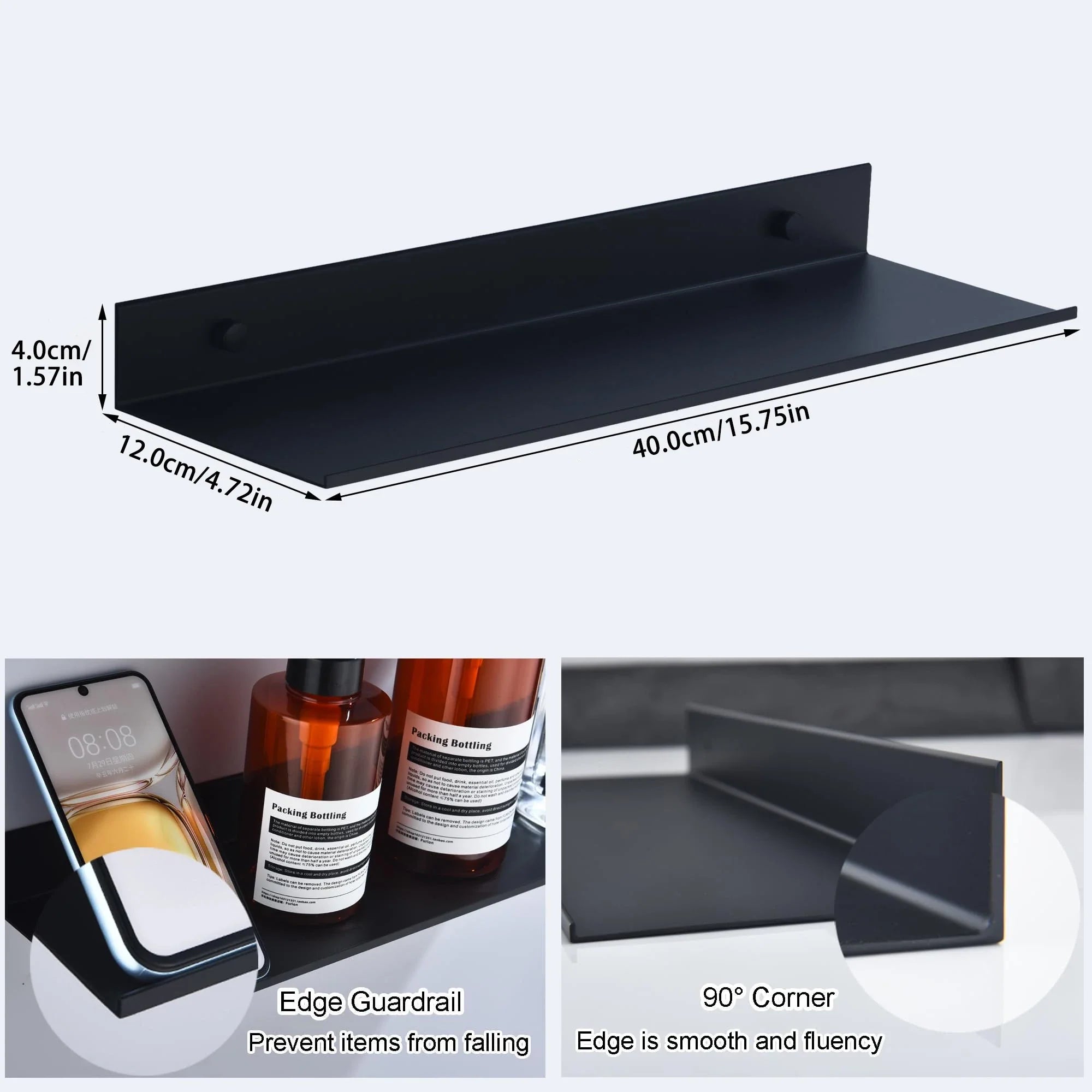 Wall Shelf Floating Powder-Coated Metal Hardware Included