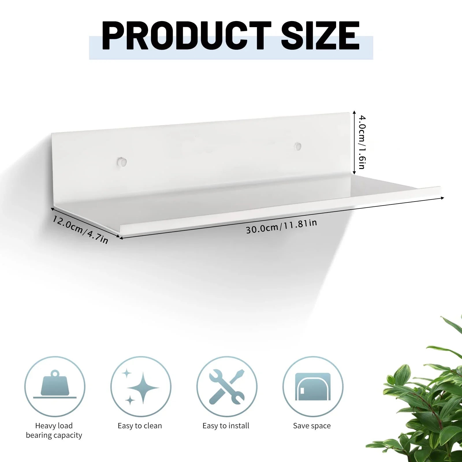 Wall Shelf Floating Powder-Coated Metal Hardware Included