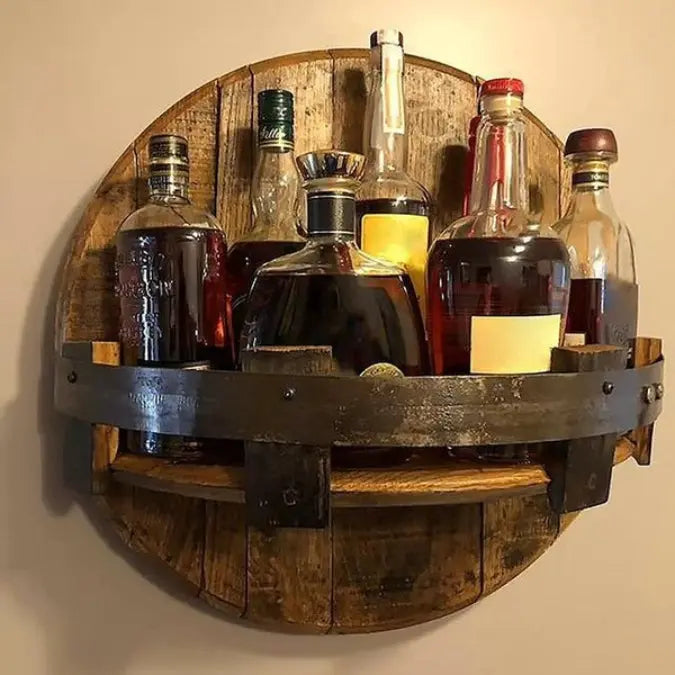 Wall Wine Rack Reclaimed Oak 7-Bottle Ready To Hang