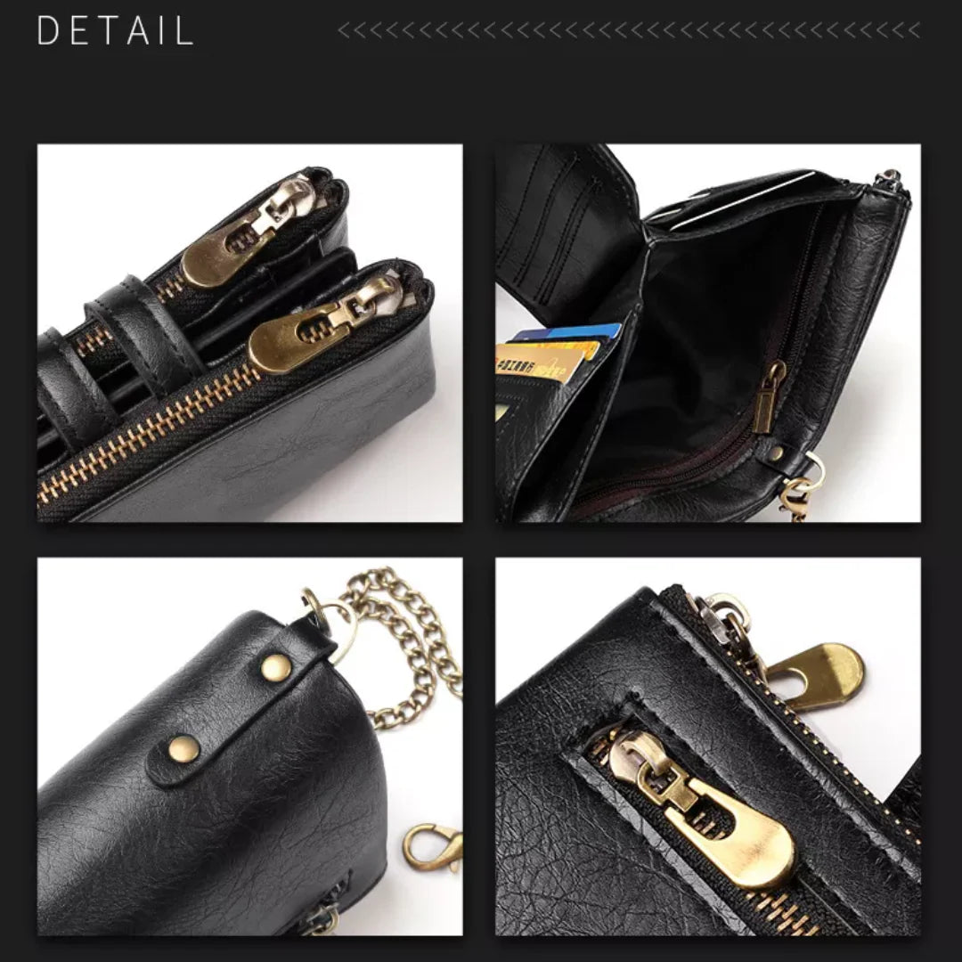 Wallet Retro PU Leather Chain & 13 Card Slots