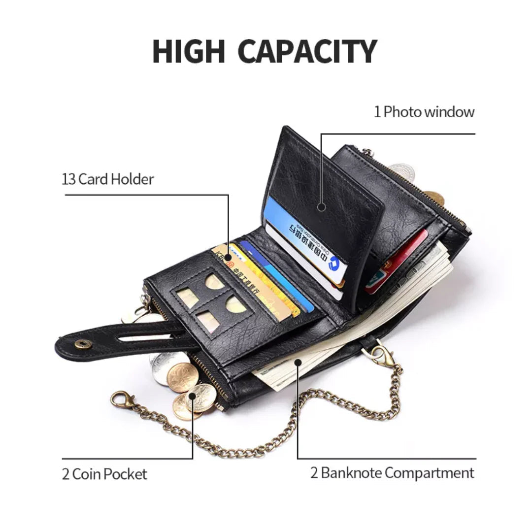 Wallet Retro PU Leather Chain & 13 Card Slots