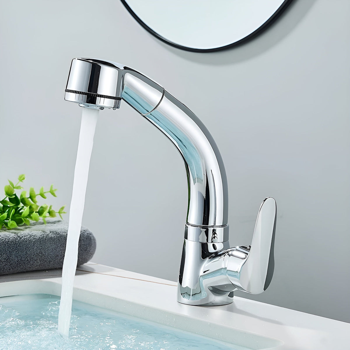 Washbasin Faucet Pull-Out Spout Single-Lever Brass