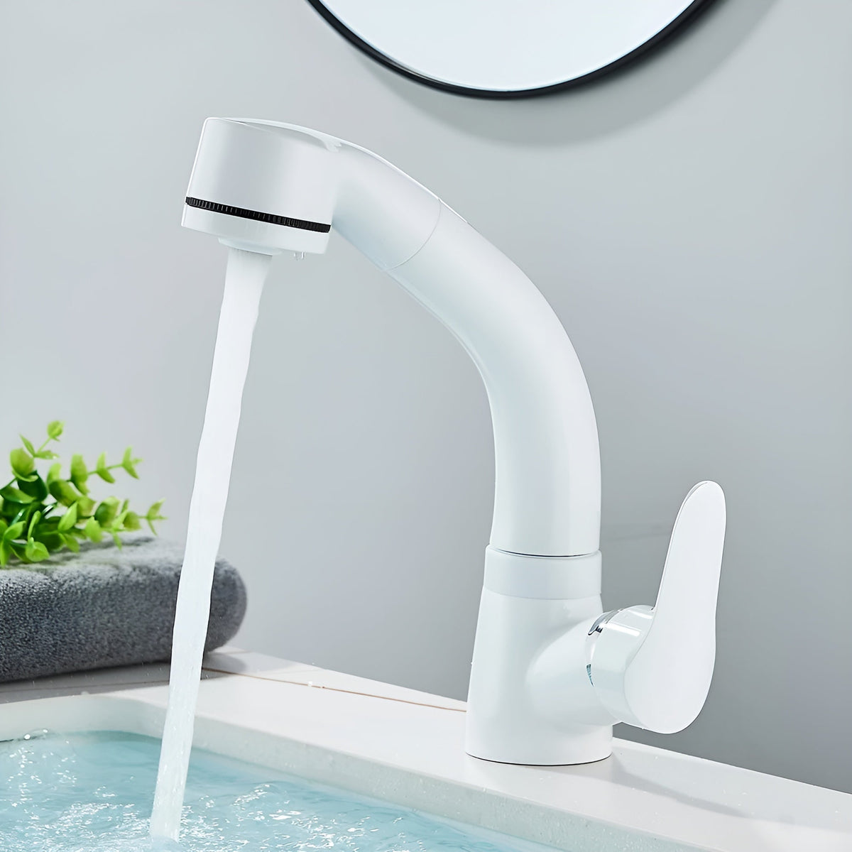 Washbasin Faucet Pull-Out Spout Single-Lever Brass