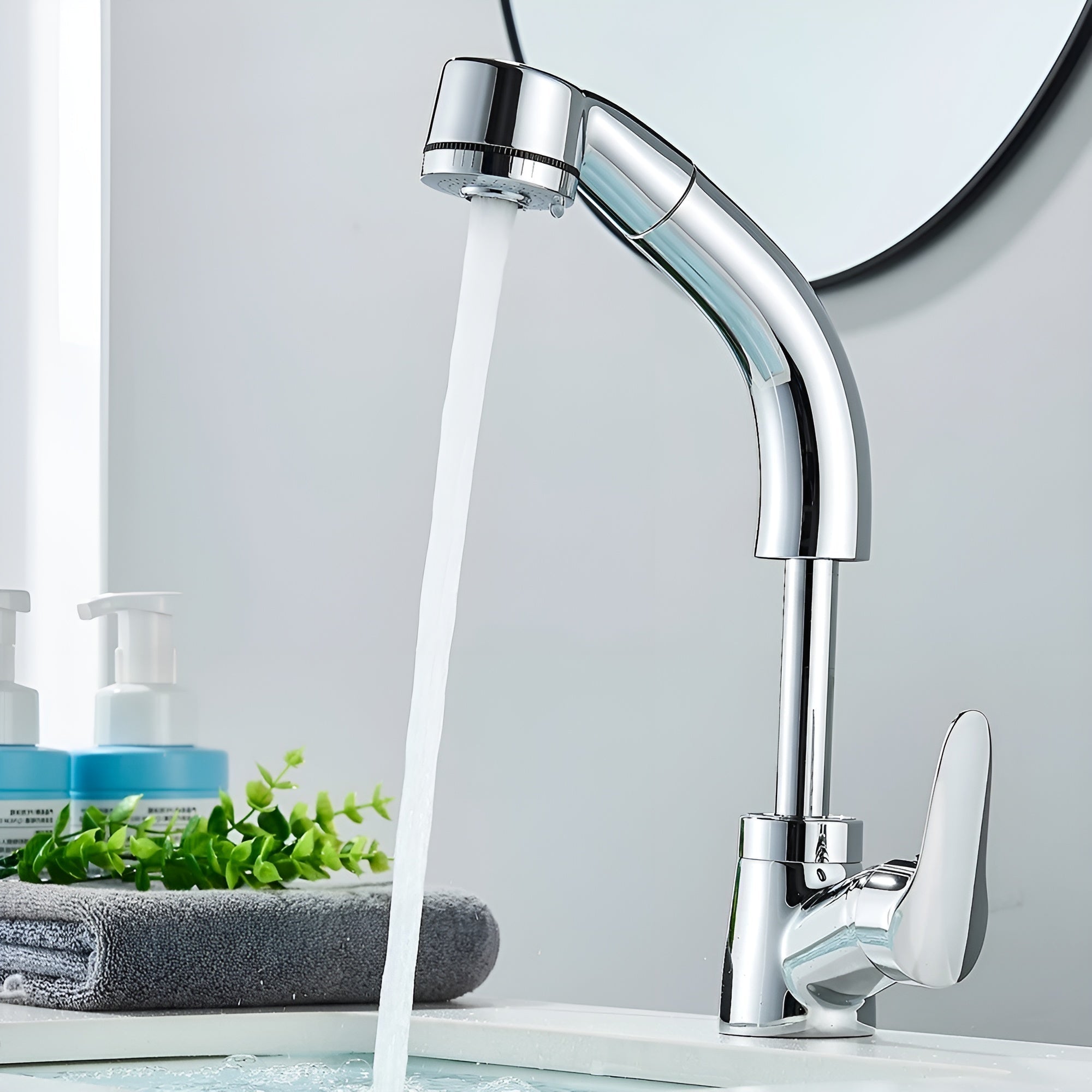Washbasin Faucet Pull-Out Spout Single-Lever Brass