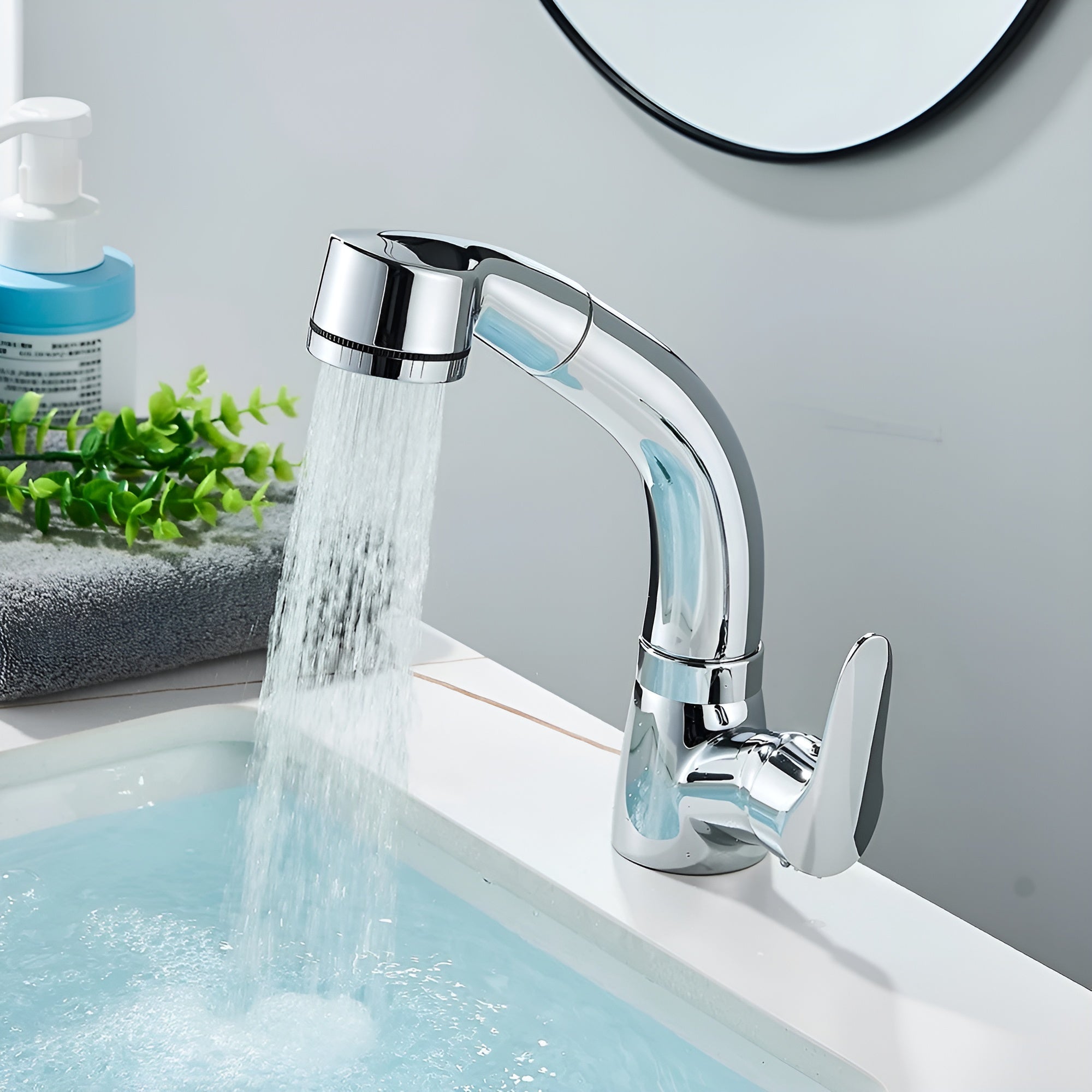 Washbasin Faucet Pull-Out Spout Single-Lever Brass
