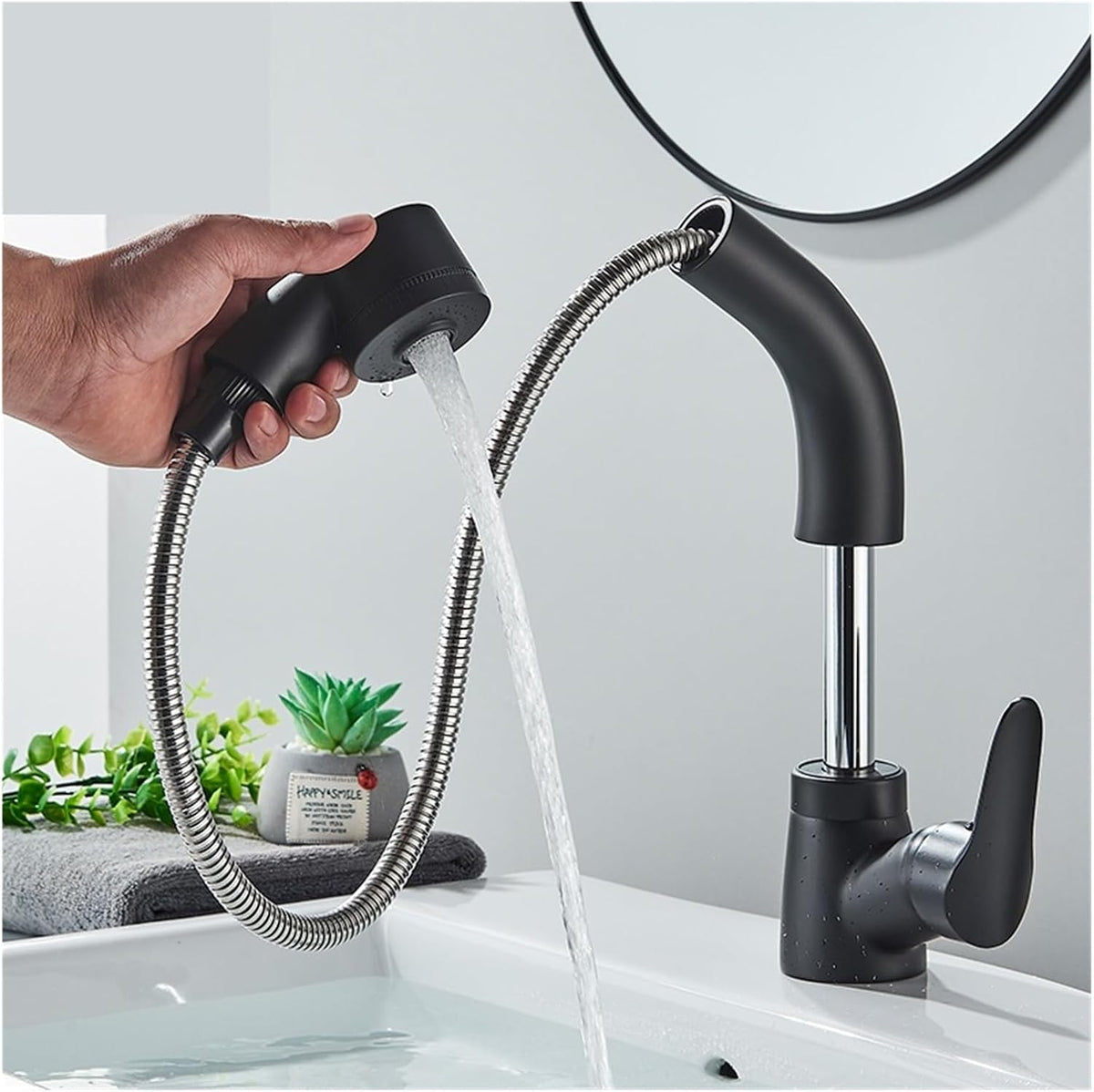 Washbasin Faucet Pull-Out Spout Single-Lever Brass