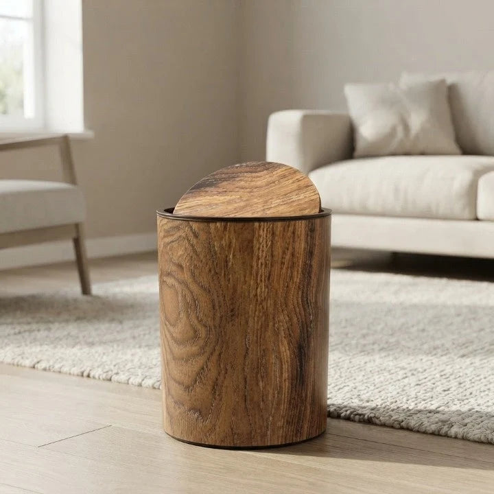 Waste Bin Silent Swing Lid Wood Grain