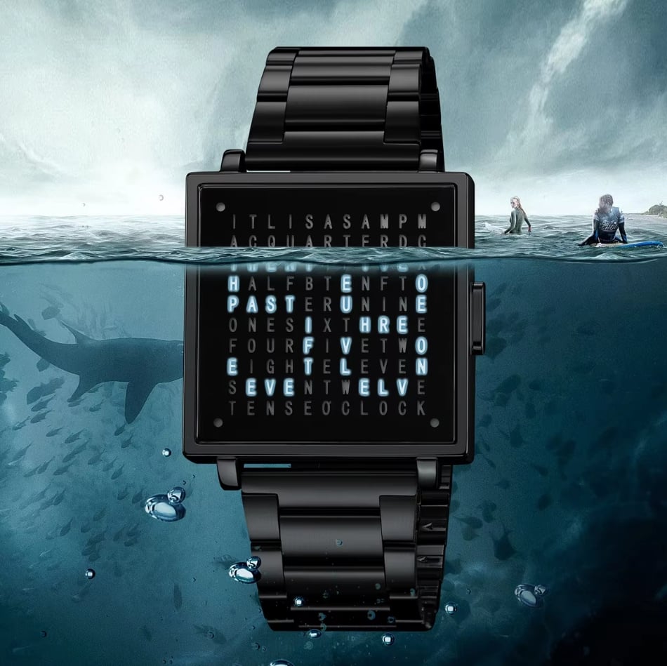 Watch Word-Based Time Display Brushed Dial