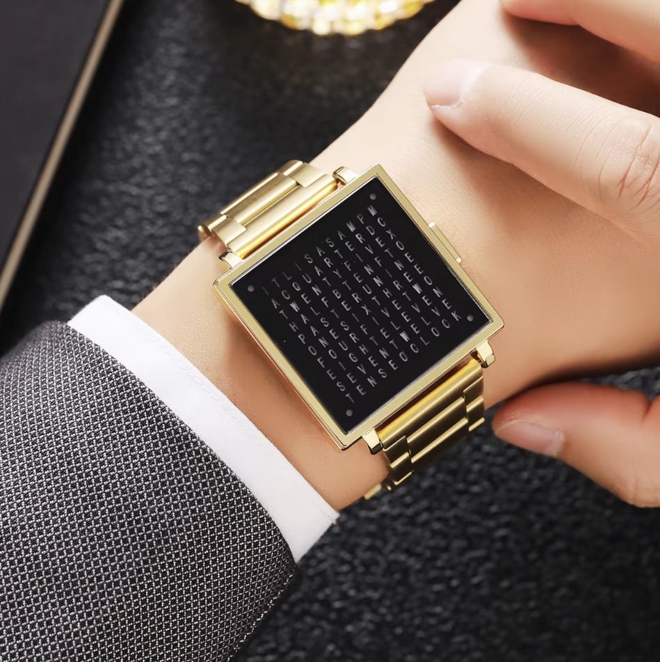 Watch Word-Based Time Display Brushed Dial
