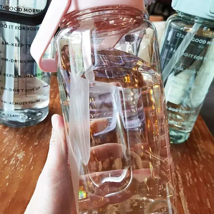 Water Bottle 2L Time Markers Leak-Proof Straw
