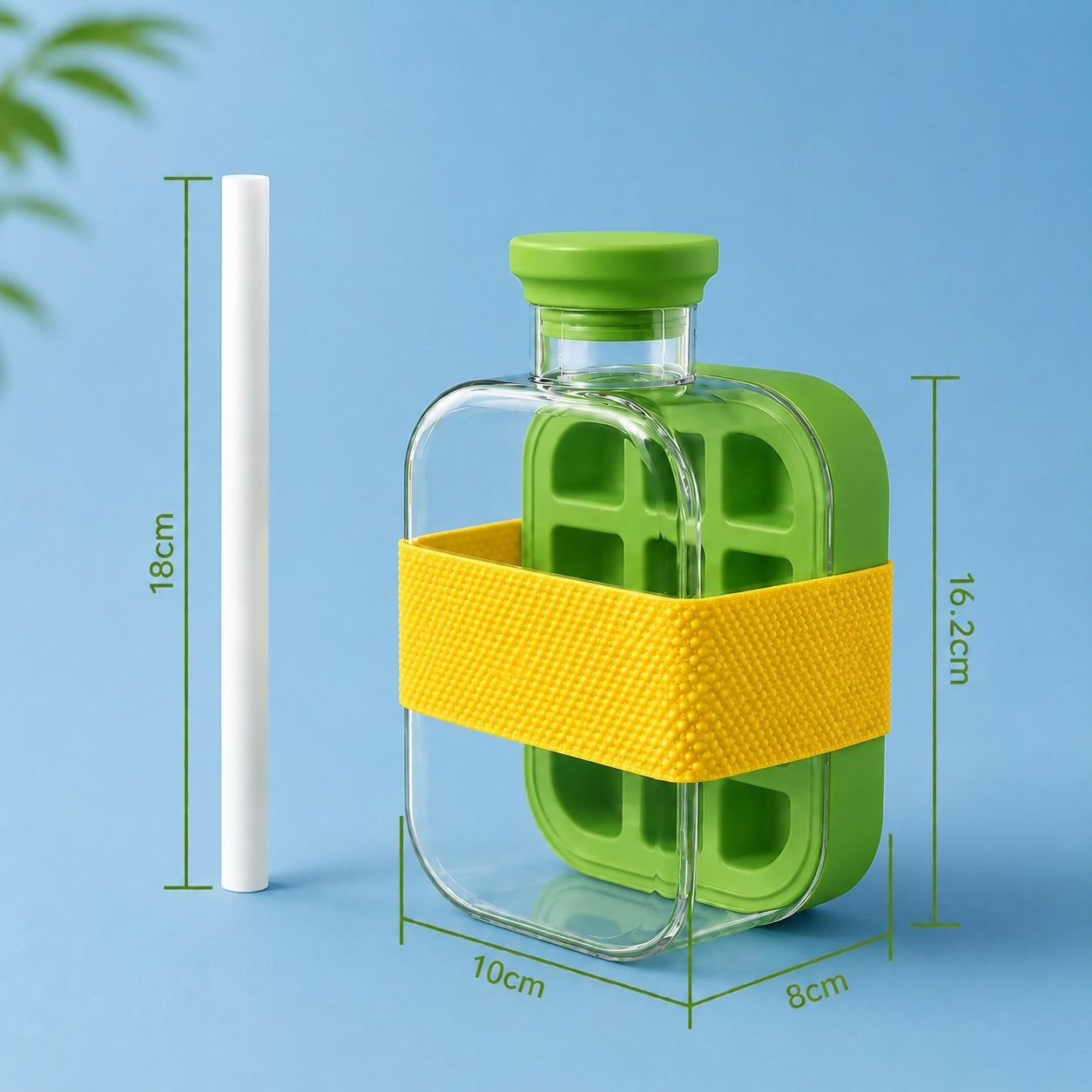 Water Bottle Built-In Ice Mold Leak-Proof Silicone Grip