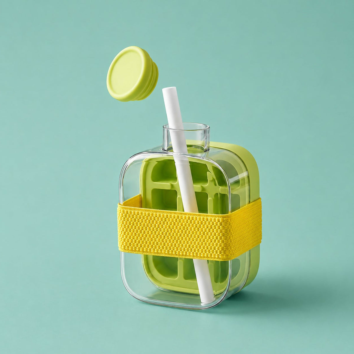 Water Bottle Built-In Ice Mold Leak-Proof Silicone Grip