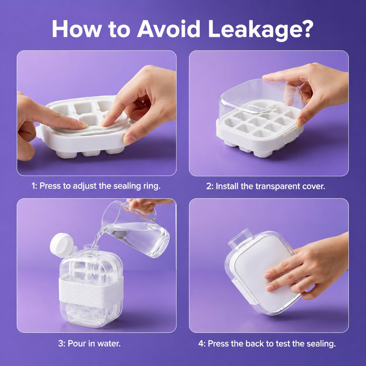 Water Bottle Built-In Ice Mold Leak-Proof Silicone Grip