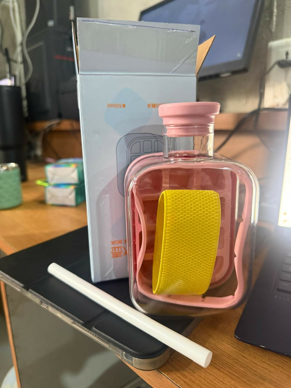 Water Bottle Built-In Ice Mold Leak-Proof Silicone Grip