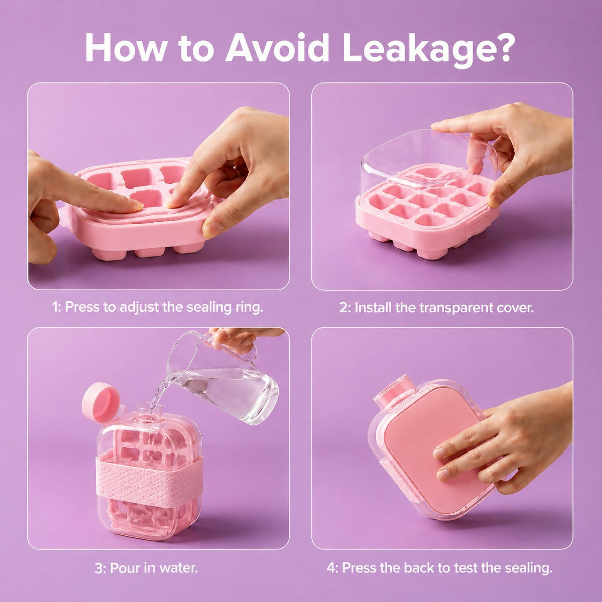 Water Bottle Built-In Ice Mold Leak-Proof Silicone Grip